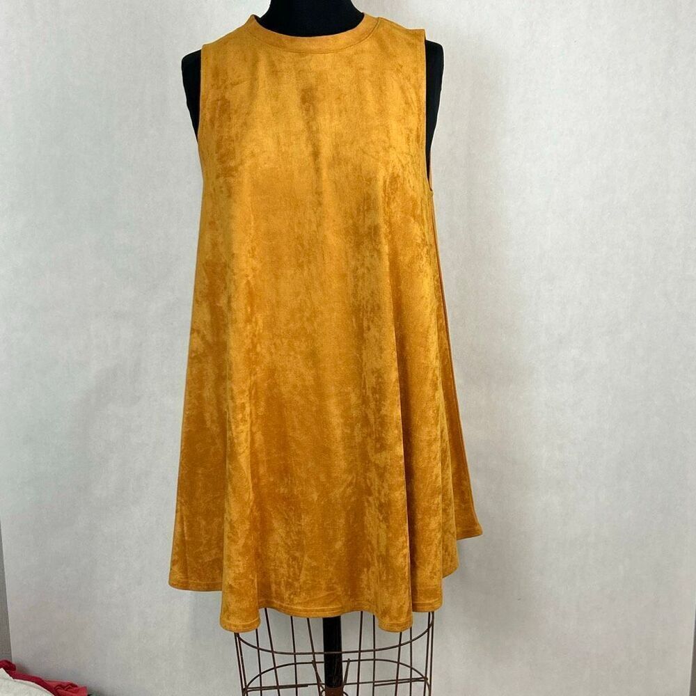 Cowgirl Justice Faux Suede Tank Swing Dress Sz Small Sleeveless Mustard Yellow